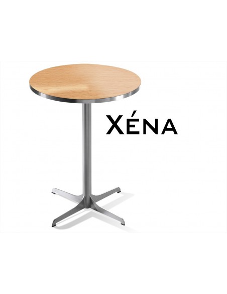 Xéna table ronde, finition structure peinture argent, plateau hêtre naturel.
