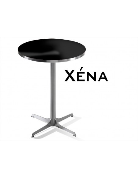 Xéna table ronde, finition structure peinture argent, plateau noir.