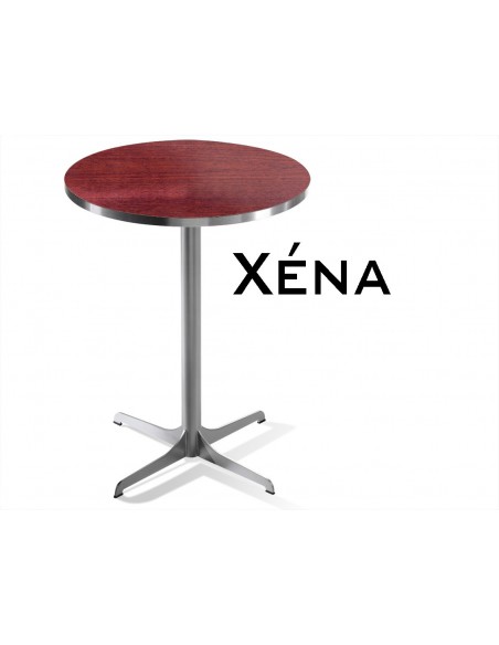Xéna table ronde, finition structure peinture argent, plateau noyer.