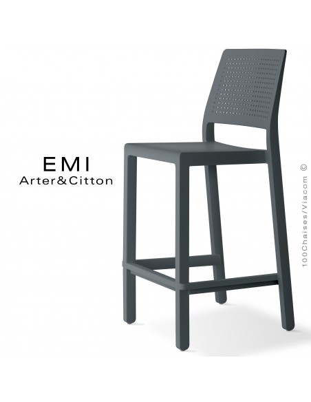 Tabouret de cuisine EMI, structure plastique couleur anthracite.