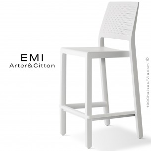 Tabouret de cuisine EMI, structure plastique couleur blanc.
