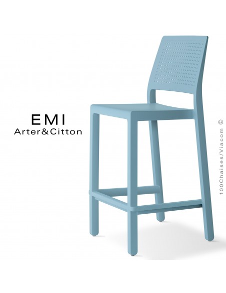 Tabouret de cuisine EMI, structure plastique couleur bleu clair.