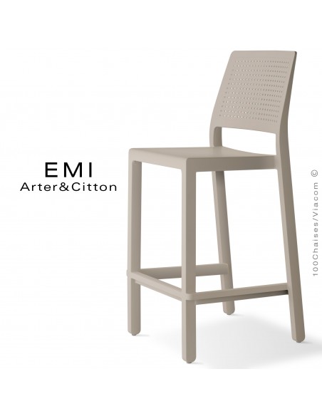 Tabouret de cuisine EMI, structure plastique couleur gris tourterelle.