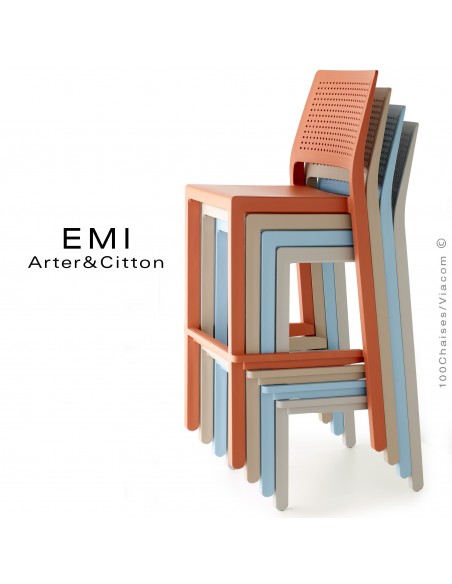 Tabouret de cuisine EMI, pour extérieur, terrasse et jardin, structure plastique couleur.