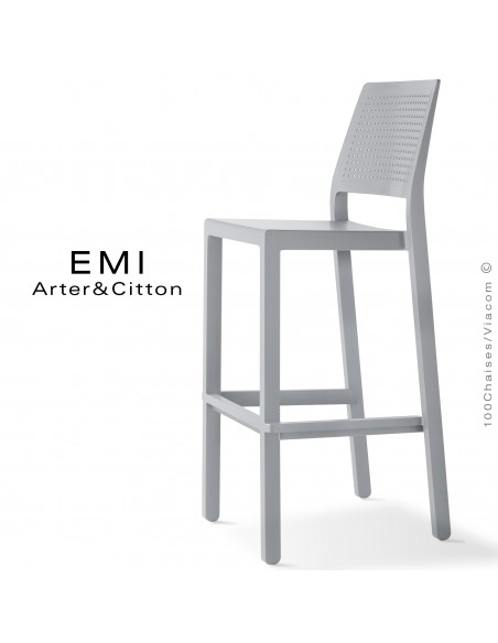 Tabouret de bar EMI, pour extérieur, terrasse et jardin, structure plastique couleur gris.