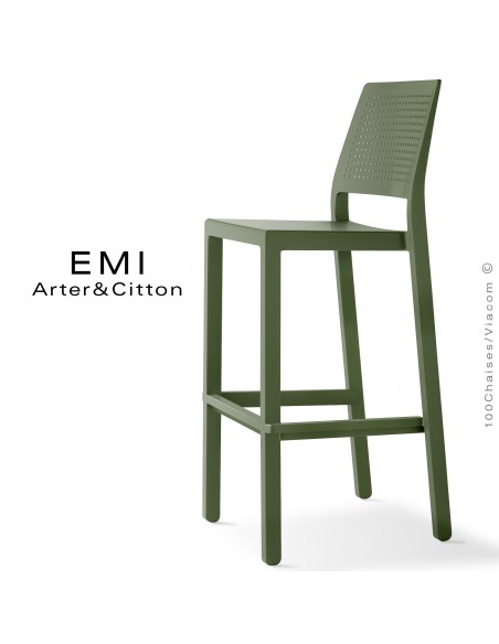 Tabouret de bar EMI, pour extérieur, terrasse et jardin, structure plastique couleur vert.