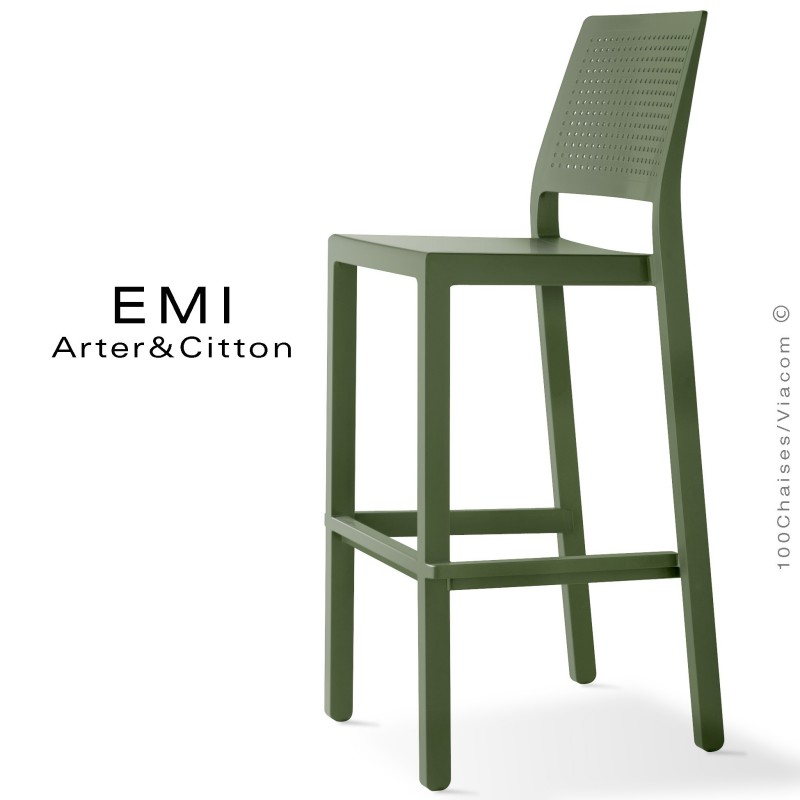 Tabouret de bar EMI, pour extérieur, terrasse et jardin, structure plastique couleur vert.