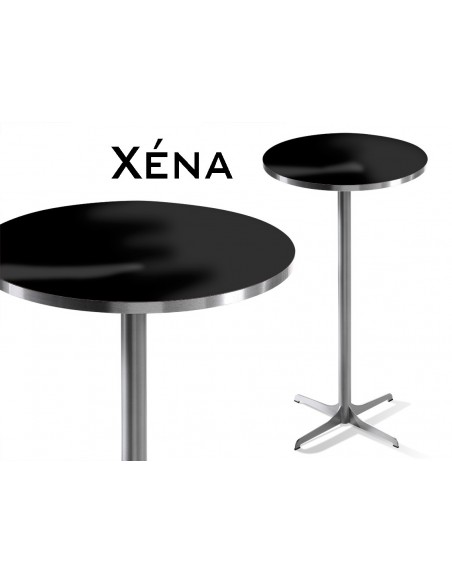 Xéna table mange debout, structure peinture argent mat, plateau noir.
