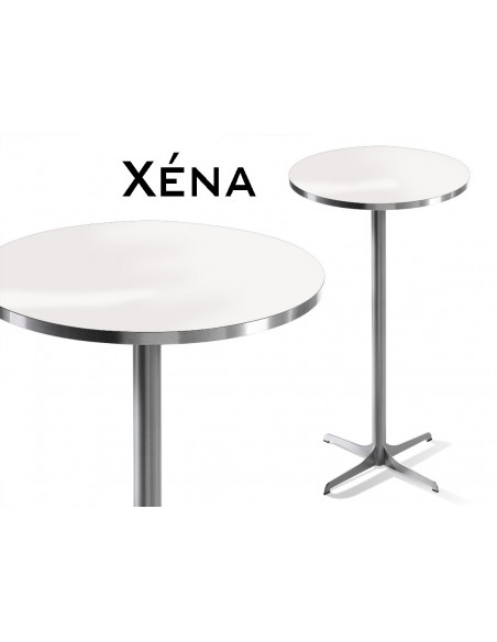Xéna table mange debout, structure peinture argent mat, plateau blanc.