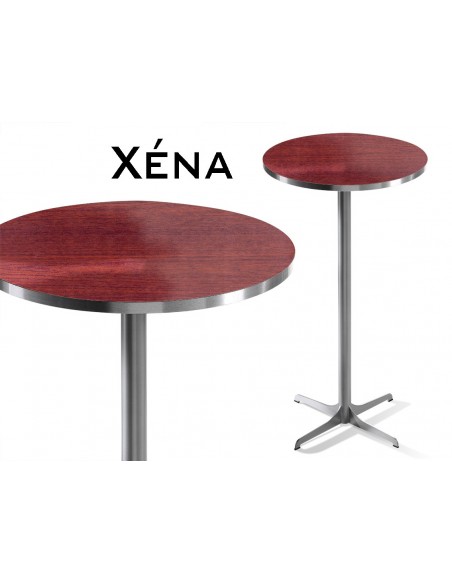 Xéna table mange debout, structure peinture argent mat, plateau noyer.