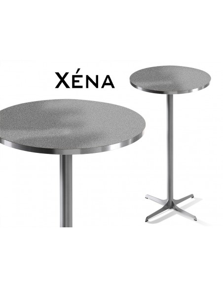 Xéna table mange debout, structure peinture argent mat, plateau effet pierre.