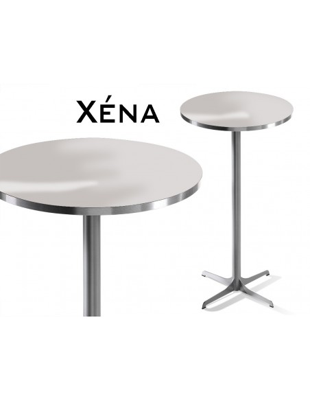 Xéna table mange debout, structure peinture argent mat, plateau gris.