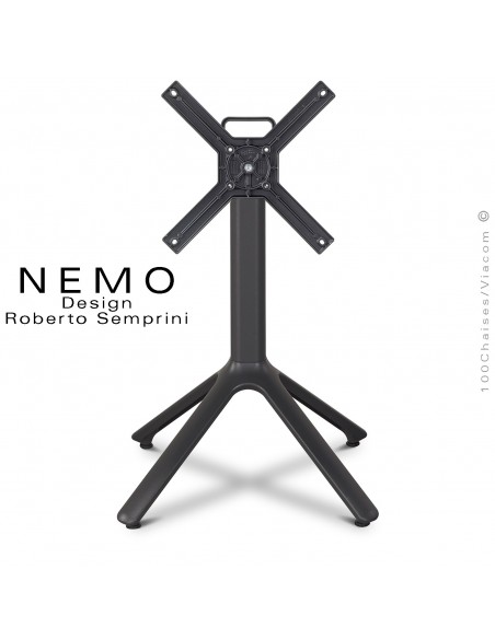 Table NEMO, piétement anthracite encastrable et plateau rabattable.