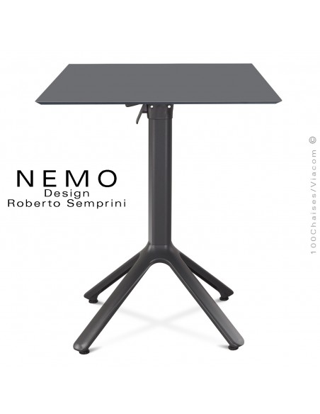 Table NEMO, piétement anthracite encastrable, plateau carré 60x60 cm. rabattable couleur anthracite.