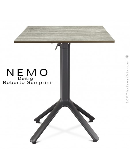 Table NEMO, piétement anthracite encastrable, plateau carré 60x60 cm. rabattable chêne.
