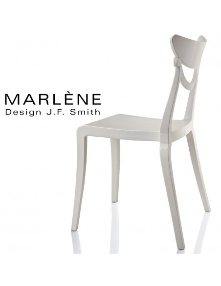 Chaise plastique MARLÈNE, structure nylon brillant, couleur perle.