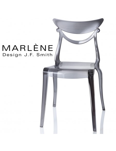 Chaise plastique MARLÈNE, structure polycarbonate couleur fumé.