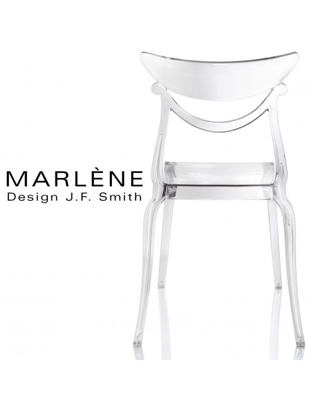 Chaise plastique MARLÈNE, structure polycarbonate couleur neutre, transparente.