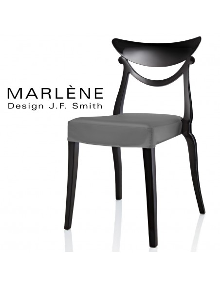 Chaise design Marlène, structure plastique noir, habillage tissu couleur argent.