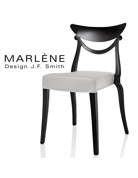 Chaise design Marlène, structure plastique noir, habillage tissu couleur blanche.