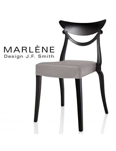 Chaise design Marlène, structure plastique noir, habillage tissu couleur gris.