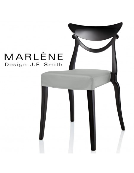 Chaise design Marlène, structure plastique noir, habillage tissu couleur gris souris.