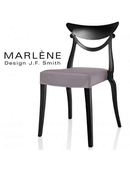 Chaise design Marlène, structure plastique noir, habillage tissu couleur gris violet.