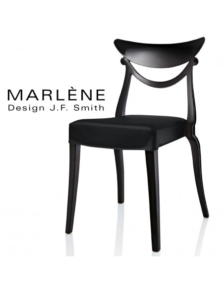 Chaise design Marlène, structure plastique noir, habillage tissu couleur noir.
