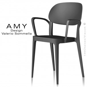 Fauteuil design AMY structure plastique couleur anthracite - Lot de 4 pièces.