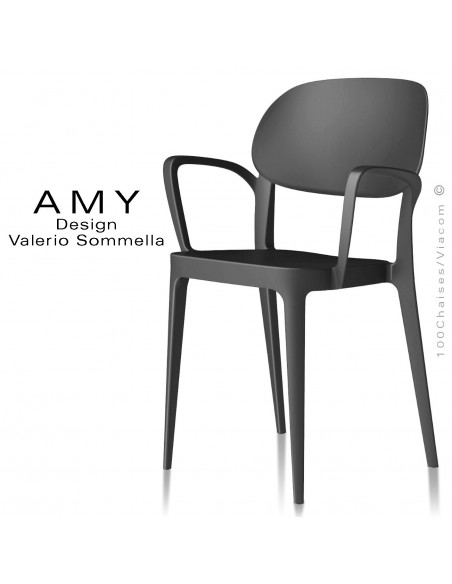 Fauteuil design AMY structure plastique couleur anthracite - Lot de 4 pièces.