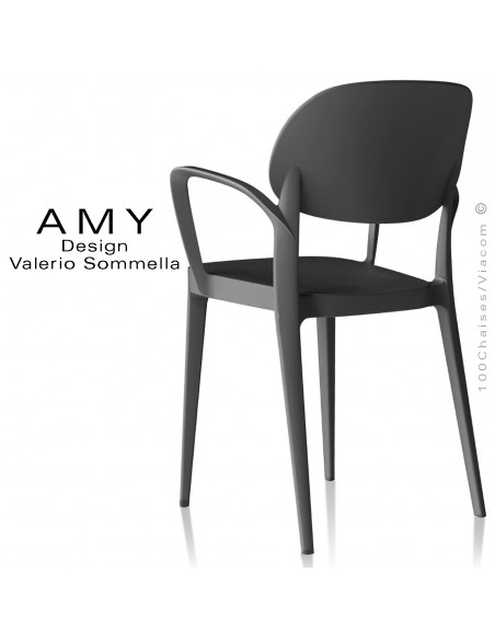 Fauteuil design AMY structure plastique couleur anthracite - Lot de 4 pièces.