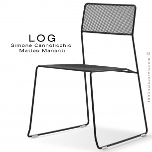 Chaise LOG, structure en acier, assise et dossier en treillis métallique peint noir.