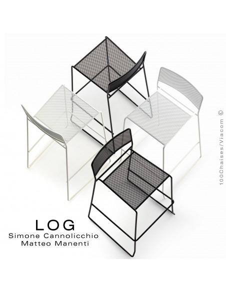 Collection LOG, structure en acier peint, assise et dossier en treillis métallique.