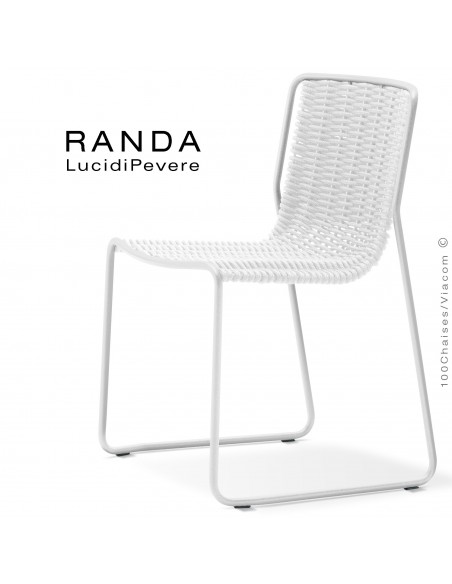 Chaise RANDA, structure acier peint blanc, assise et dossier corde unie blanc