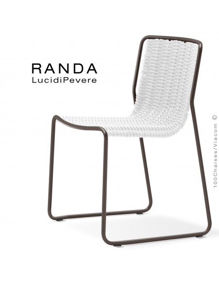 Chaise RANDA, structure acier peint marron, assise et dossier corde unie blanc 