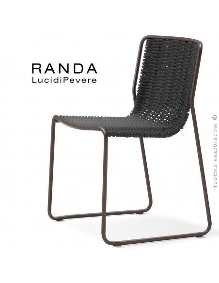 Chaise RANDA, structure acier peint marron, assise et dossier corde unie noir 