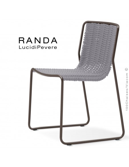 Chaise RANDA, structure acier peint marron, assise et dossier corde unie argent 