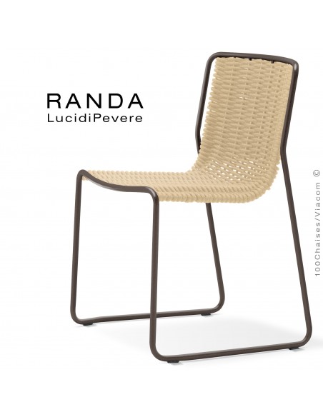 Chaise RANDA, structure acier peint marron, assise et dossier corde unie beige 