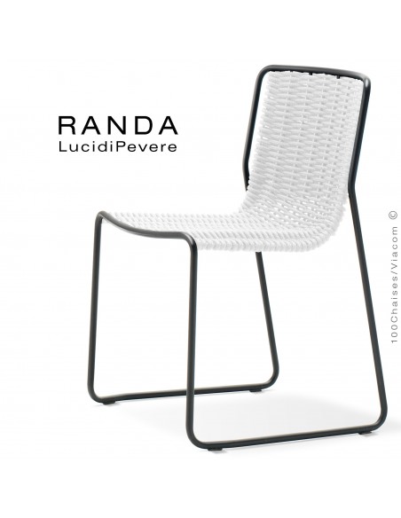 Chaise RANDA, structure acier peint noir, assise et dossier corde unie blanc