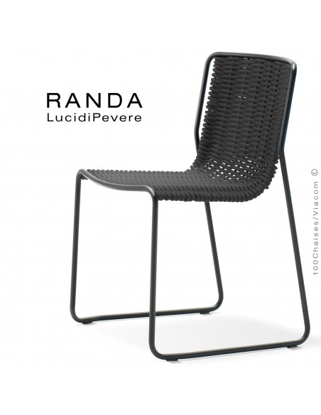 Chaise RANDA, structure acier peint noir, assise et dossier corde unie noir