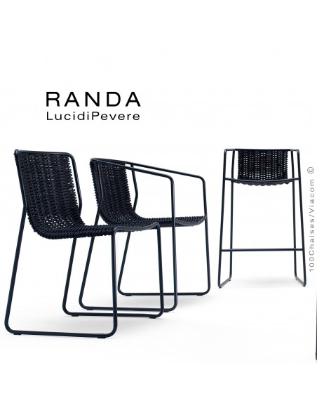 Collection RANDA, structure acier peint, assise et dossier corde unie.