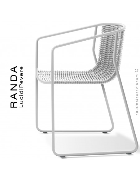 Fauteuil RANDA, structure acier peint blanc, assise et dossier tressage corde unie blanc