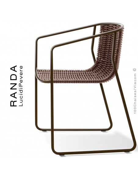 Fauteuil RANDA, structure acier peint marron, assise et dossier tressage corde unie chanvre