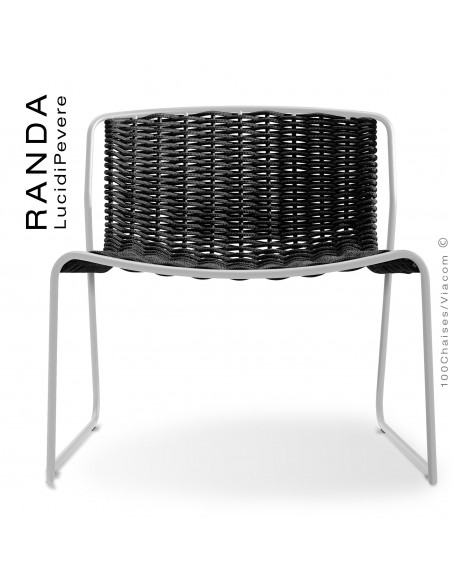 Chaise lounge RANDA, structure acier peint blanc, assise et dossier tressage corde unie noir