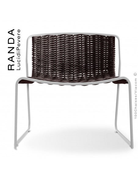 Chaise lounge RANDA, structure acier peint blanc, assise et dossier tressage corde unie marron