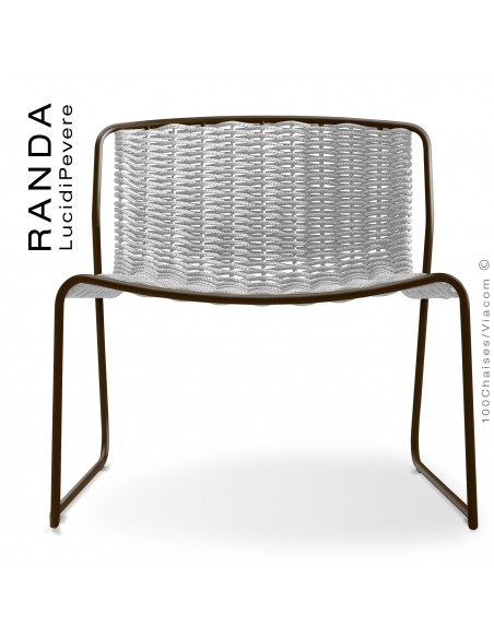 Chaise lounge RANDA, structure acier peint marron, assise et dossier tressage corde unie blanc