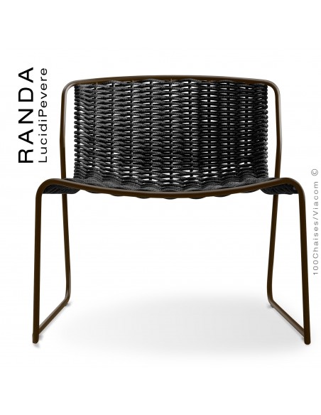Chaise lounge RANDA, structure acier peint marron, assise et dossier tressage corde unie noir