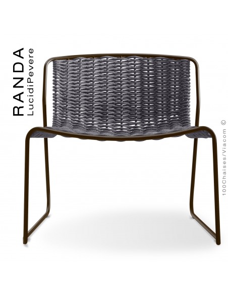 Chaise lounge RANDA, structure acier peint marron, assise et dossier tressage corde unie argent