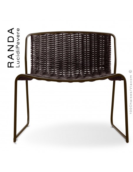 Chaise lounge RANDA, structure acier peint marron, assise et dossier tressage corde unie marron