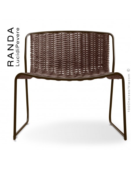 Chaise lounge RANDA, structure acier peint marron, assise et dossier tressage corde unie chanvre